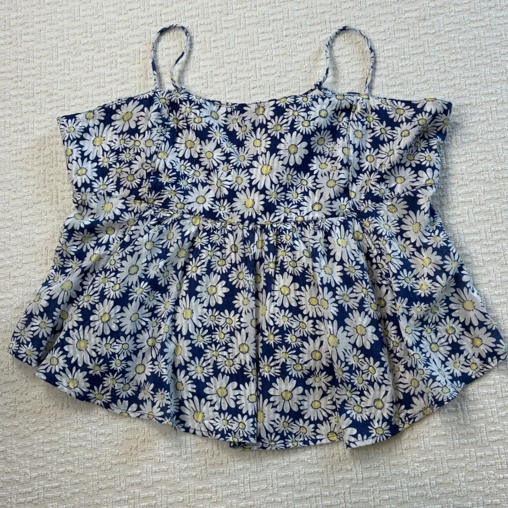 Free People Womens M Daisy Floral Peplum Top Crop Blue White Boho Indie Girly